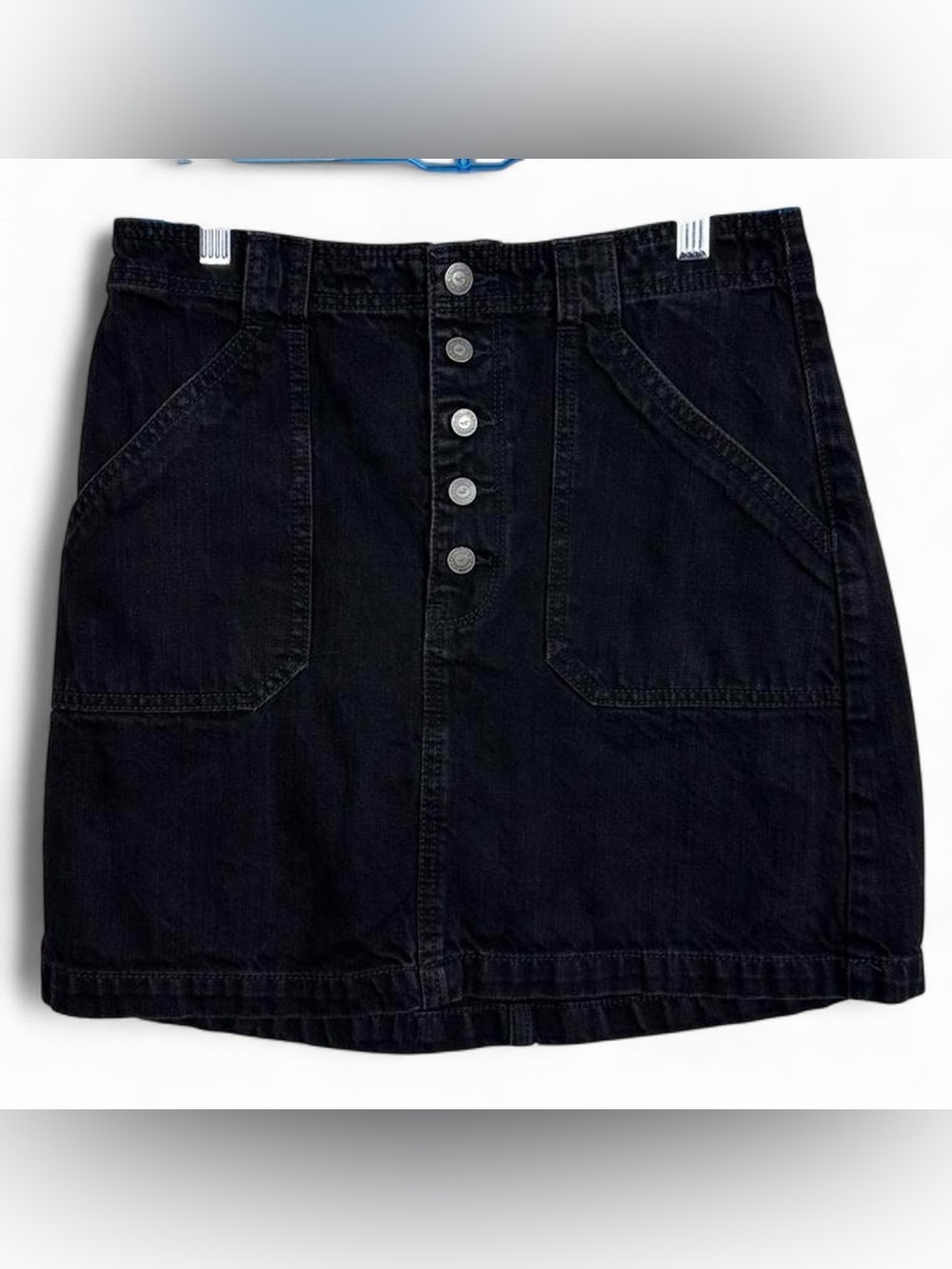 Hollister black denim ultra high rise mini skirt with button front and pockets